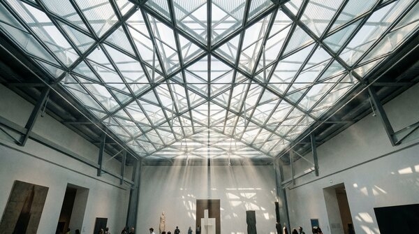 Overhead skylight glazing bringing daylight into interior space