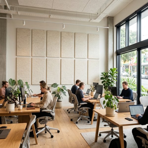 Wool acoustic panels in modern office interior