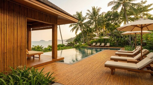 Bamboo decking and cladding used in outdoor terrace