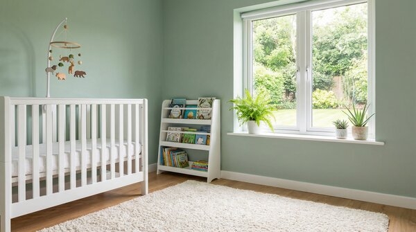 Low VOC interior wall paint in living room space