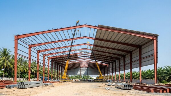 Pre-engineered steel industrial building frame