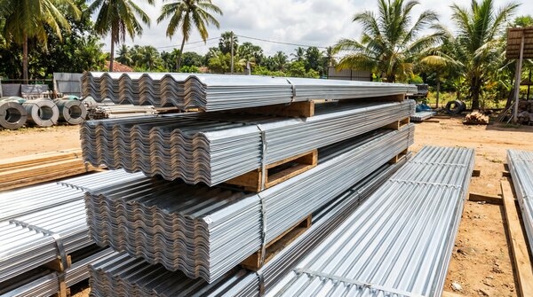 Profiled steel roofing and wall cladding sheets on building
