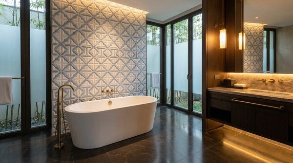 Ceramic wall tiles installed in bathroom or kitchen