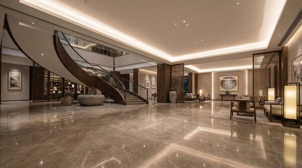 Porcelain floor tiles installed in commercial interior