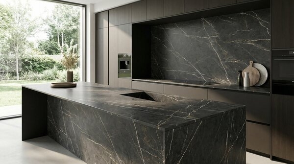 Large thin porcelain slabs used on wall cladding