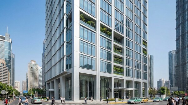 Energy-saving aluminium windows on commercial façade